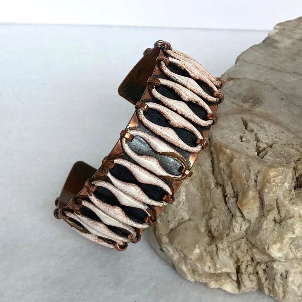Vintage Matisse-Renoir Copper Anodized “Espana” Wide Cuff Bracelet 6.5